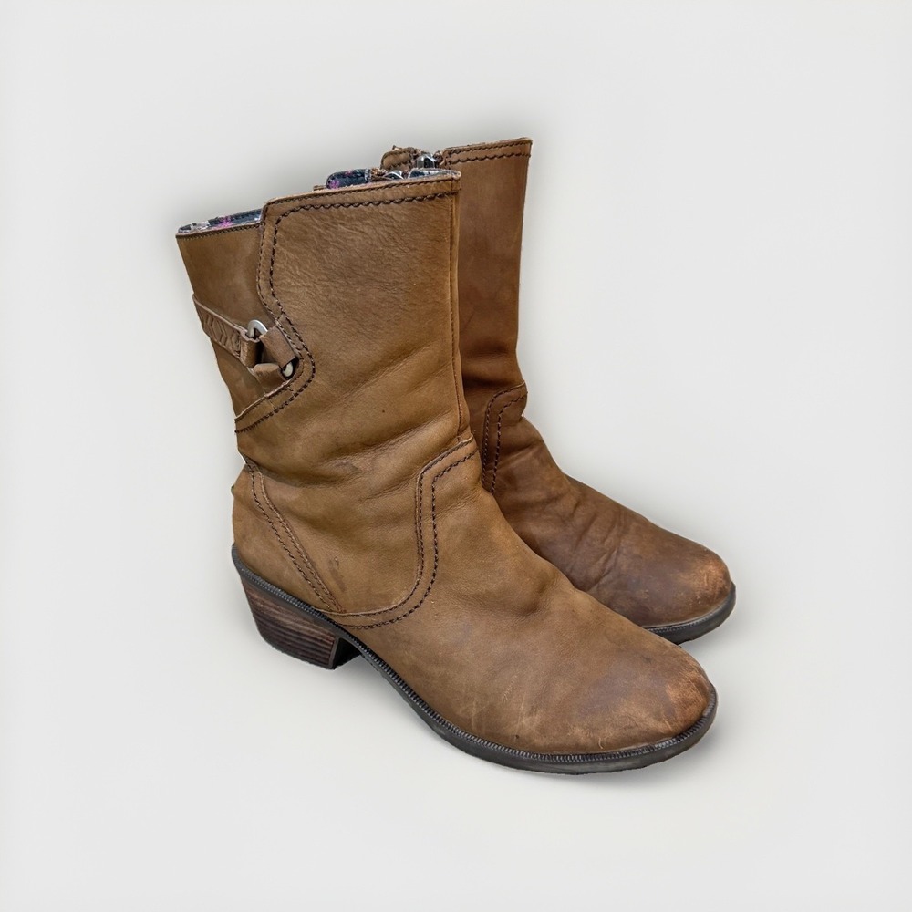 Teva Foxy Mid Boots Womens US 8 Brown Nubuck Leather Mid-Calf Block Heel
